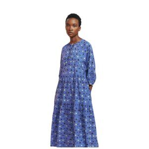 NWT Toast Cornflower Diamond Block Print 100% Cotton Tiered Dress w/Pockets-S/M